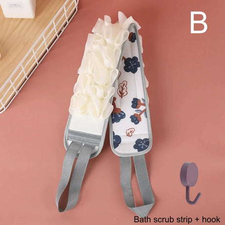 2 In 1 Back Scrubber Bath Sponge Towel Double Sided Shower Loofah Exfoliating Body Scrubber Long Strip Cleaning Bathing Tool