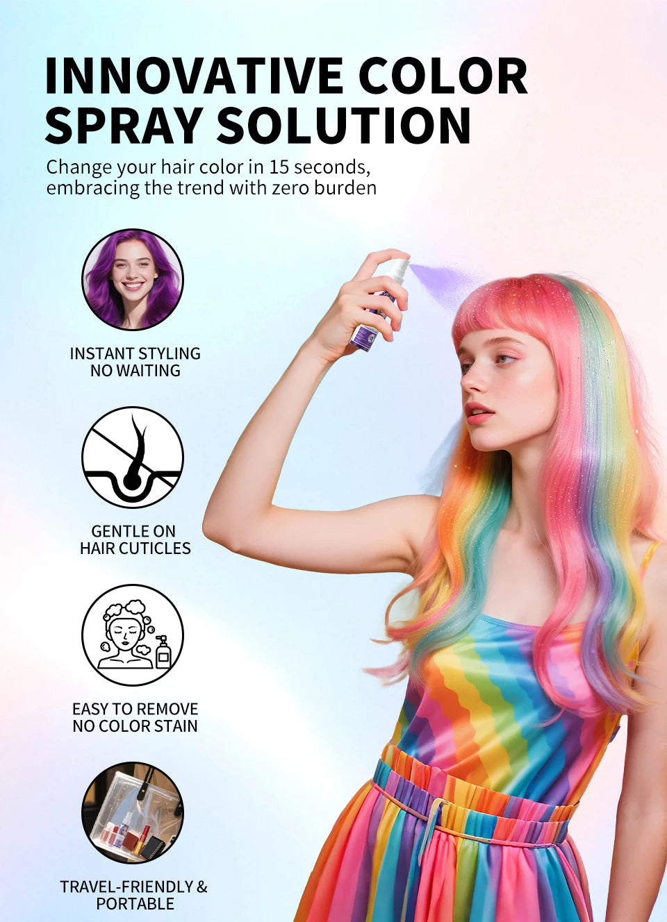 Temporary Hair Color Spray One-Time Hair Dyeing Instant Hair Salon Multi Color Hair Dye Makeup Chalk Washable DIY Party Styling
