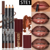 4pcs Lip Kit Set-3pcs Lip Liner+1pc Lip Glaze, Waterproof&Long-Lasting Matte Effect,Versatile for Casual & Formal Occasions,