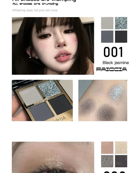Faiccia 4-Color Mojito Eyeshadow Palette - Earth Pink Brown, Glitter Matte, Brightening, Perfect for Daily & Party Looks