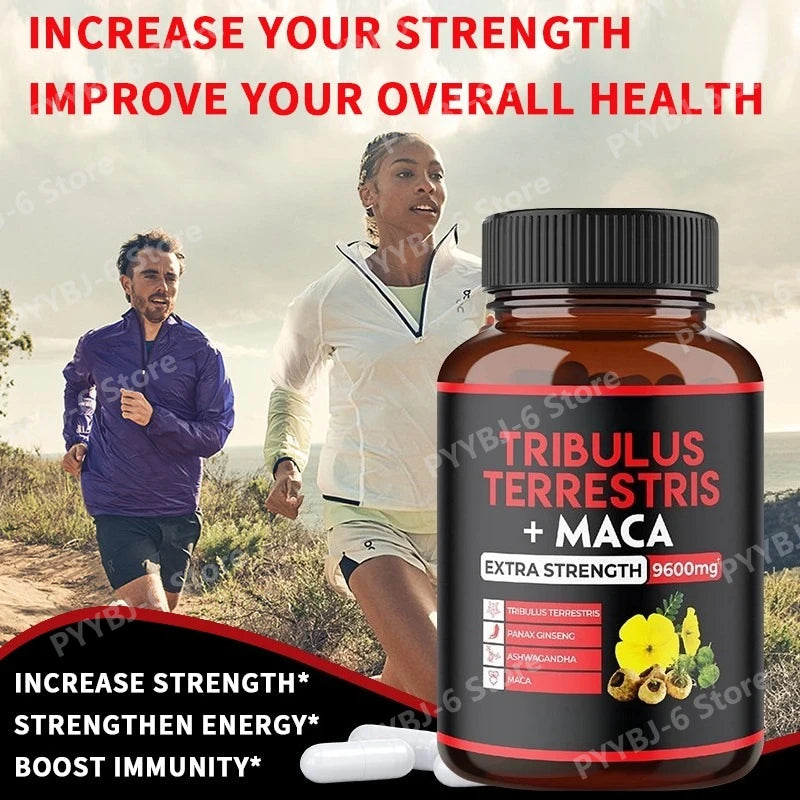 Tribulus Terrestris + Maca Root Extract Supplement Supports Energy Vitality Natural Herbal Health Non-GMO 90 Vegan Capsules