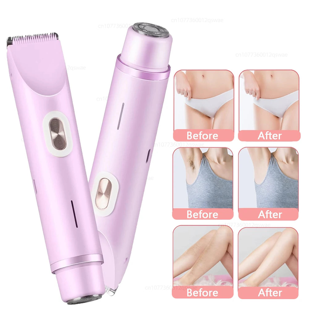Women Electric Shaver Dual Head Bikini Trimmer Waterproof Body Hair  Trimmer Facial Hair Remover for Bikini Underarm Leg Arm