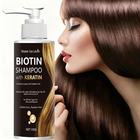 Water Ice Levin Biotin & Keratin Shampoo, Sulfate/Paraben Free, With Nourishing Oils, For Longer Healthier Hair, All Hair Types