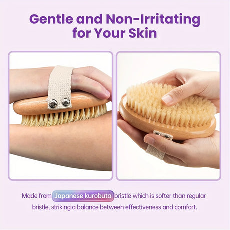 Lymphatic contour facial brush, pig mane body dry brush, exfoliating and blood activating body massage brush, facial brush