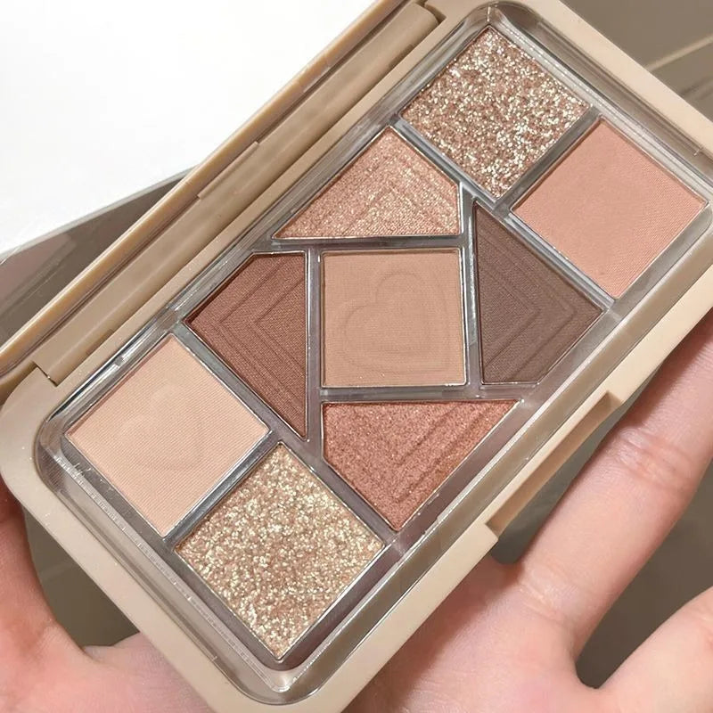 Nine-Color Eyeshadow Palette Blush Highlight Makeup Pearly Highgloss Shimmer Pink Brown Earth Color Fine Sequins Eye Shadow
