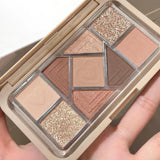 Nine-Color Eyeshadow Palette Blush Highlight Makeup Pearly Highgloss Shimmer Pink Brown Earth Color Fine Sequins Eye Shadow