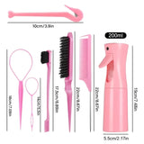 7pcs Hairdressing Tool Set Bristle Rat Tail Edge Comb Eyebrow Brush with Braiders Ponytail Creator Water Sprayer Styling Set