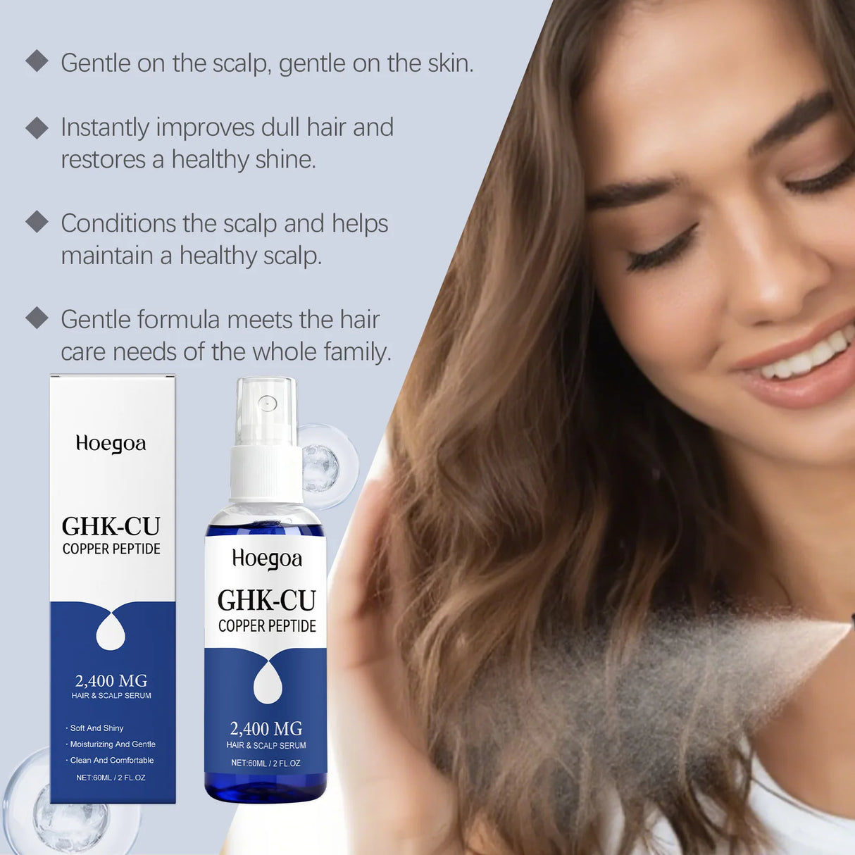 Ghk-Cu Copper Peptide for Hair Growth Scalp Serum Moisturizer Spray Fast-Absorbing Softness Shine Advanced Regrowth Treatment