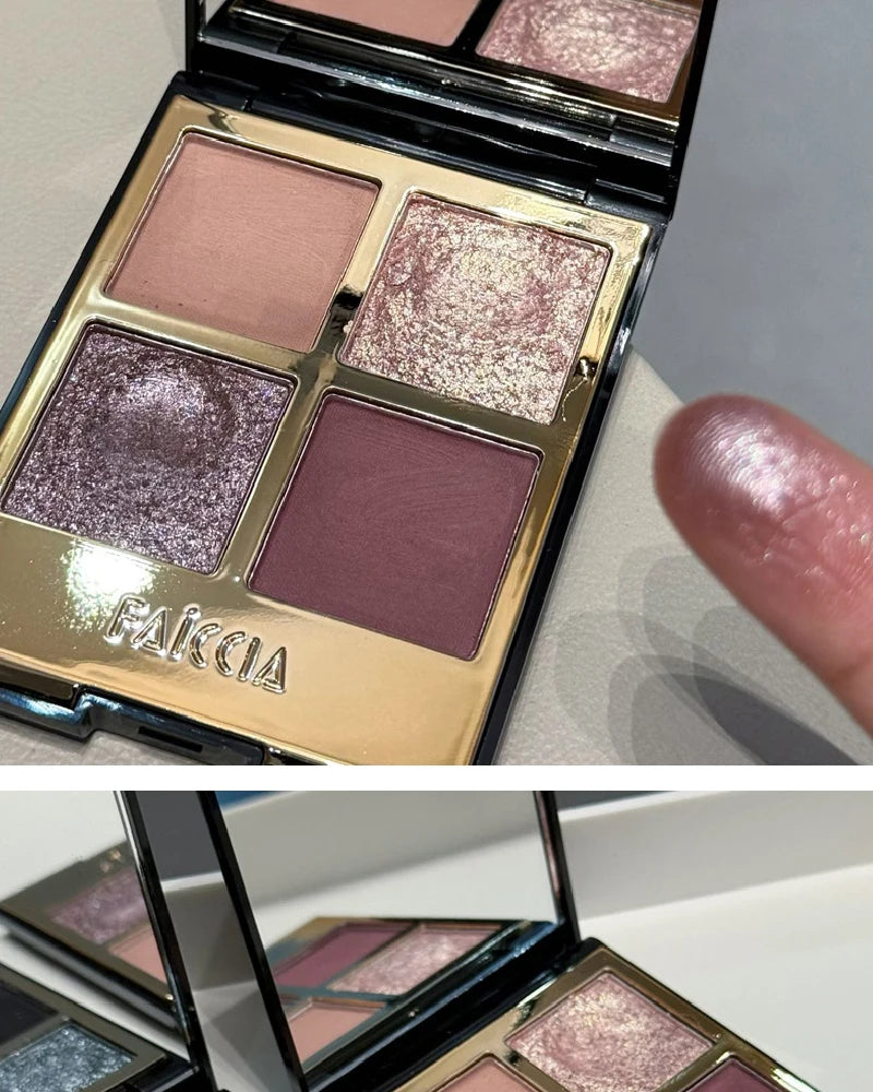 Faiccia 4-Color Mojito Eyeshadow Palette - Earth Pink Brown, Glitter Matte, Brightening, Perfect for Daily & Party Looks