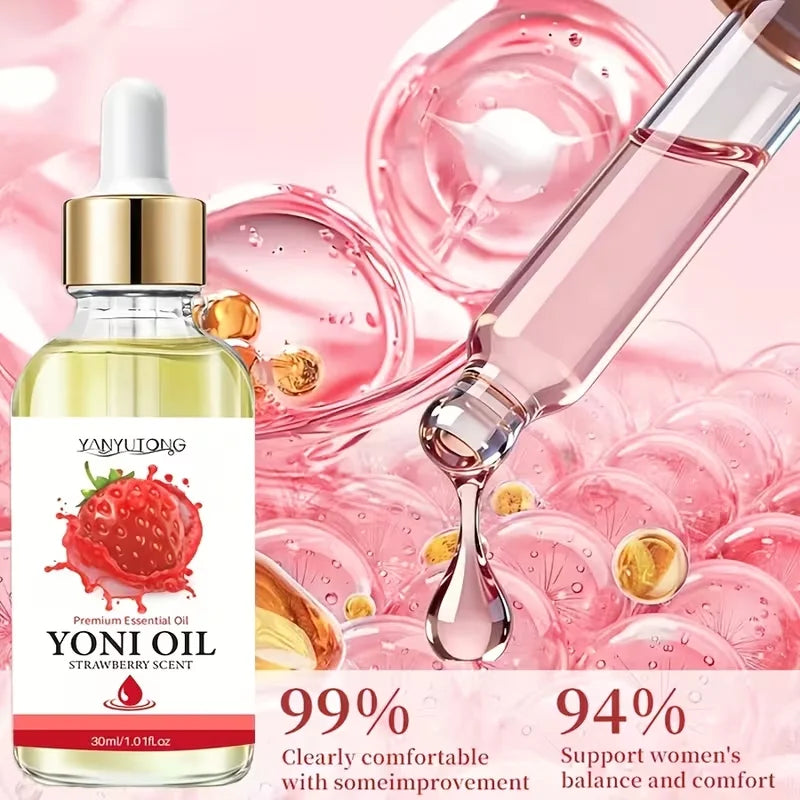 30ml Yoni Oil, Strawberry Scented, Natural & Plant-Based, PH Balance, Odor Eliminator, Feminine Care, Moisturizer