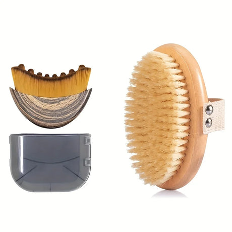 Lymphatic contour facial brush, pig mane body dry brush, exfoliating and blood activating body massage brush, facial brush