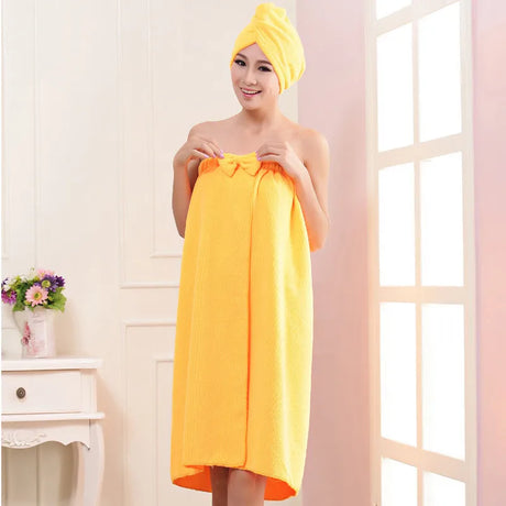 Women Bath Towel Microfiber Fabric Beach Towel Soft Wrap Women Bath Skirt Dry Hair Cap Set Super Absorbent Home For Bathroom