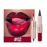 Black Brown Tapered Lip Liner Contour Pencil Double Head Mirror Plumping Lip Glaze Crystal Lip Gloss Sexy Red Lips Tint Makeup