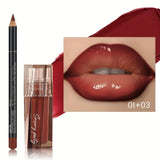 2pcs Lip Liner Pencil & Hydrating Lip Gloss Set, Glossy Finish, Smooth Define Lips, Non-Sticky Long Lasting, Daily Makeup