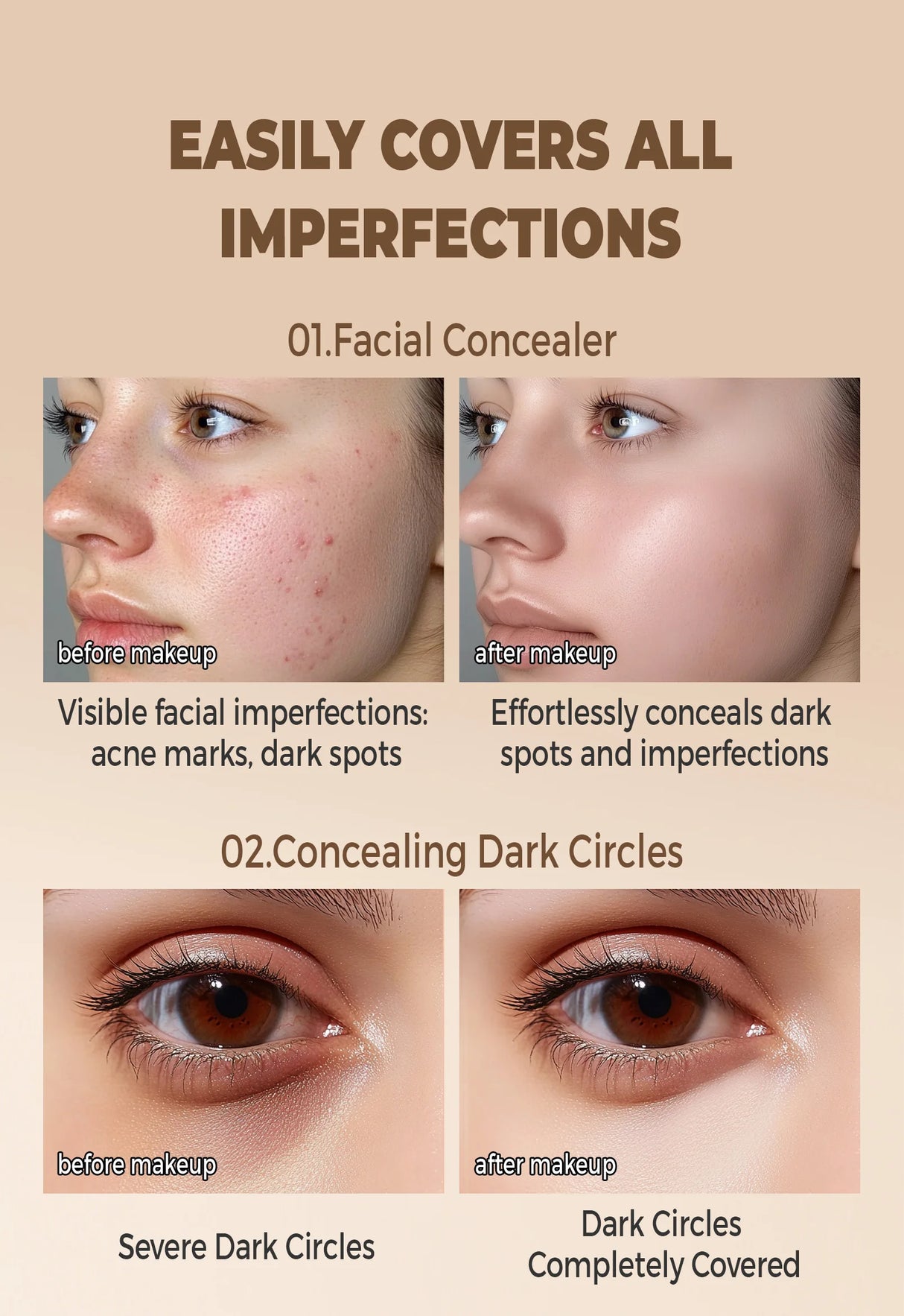 Waterproof Full Coverage Concealer for Tattoos, Scars - Natural Finish Foundation for All Skin Tones & Types