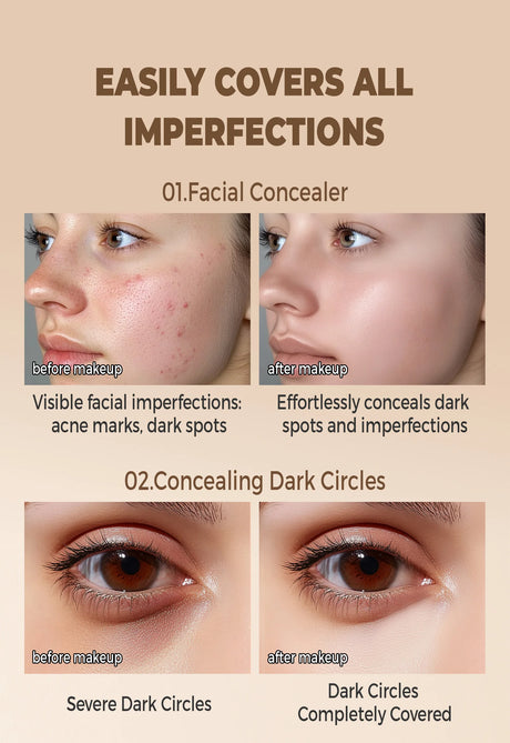Waterproof Full Coverage Concealer for Tattoos, Scars - Natural Finish Foundation for All Skin Tones & Types