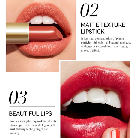 6 Colors Gold Bar Tube Lipstick Matte Texture Pearlescent Glitter Velvet Lipstick Valentine's Day Gift 6PCS