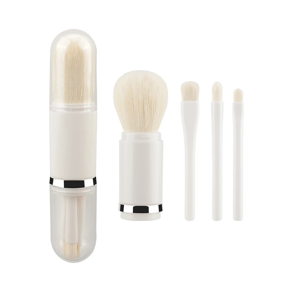 4in1 Travel Makeup Brushes Set Retractable Kabuki Brush and 3 Small Brushes For Eye With Soft Bistles Small Portable For Touchup