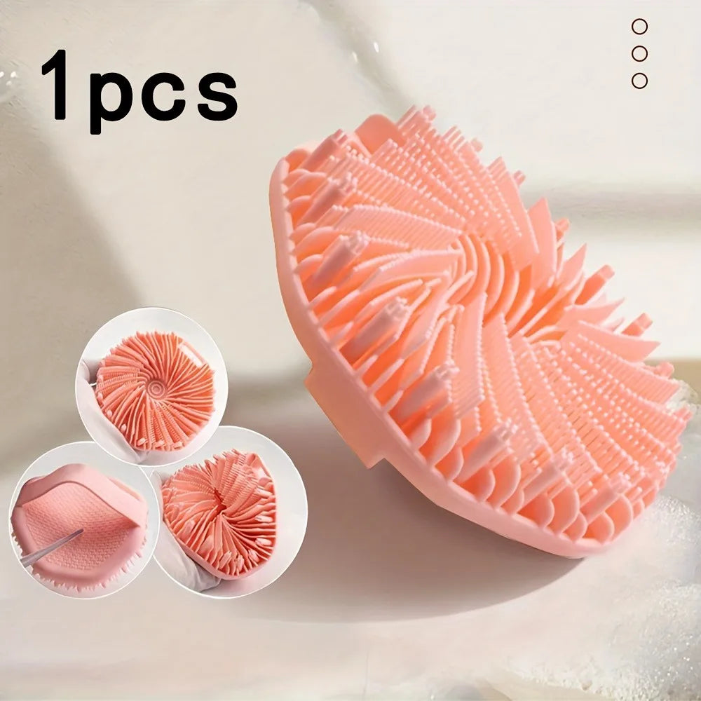1PC Polygonal Silicone Bath Brush, Deep Exfoliating Massage Body Scrubber Soft Silicone Bathing Tool for Shower