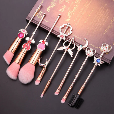Cute Pink Makeup Brush Set with Anime Element Storage Pouch Professional Beauty Tool Combination Girly Makeup Brush Full Set