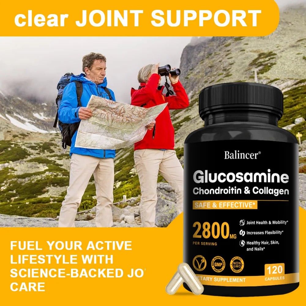 Glucosamine Chondroitin MSM Capsules, Joint Support Supplement, Support Cartilage Flexibility Bone Strength & Hair Skin Nail