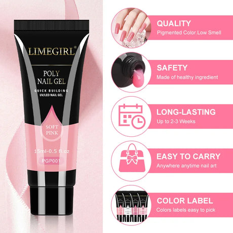 LIMEGIRL 25Colors Poly Extension Nail Gel For Nails Art Acrylic Manicure Design UV Varnishes Semi Permanent Quick Extension Gel