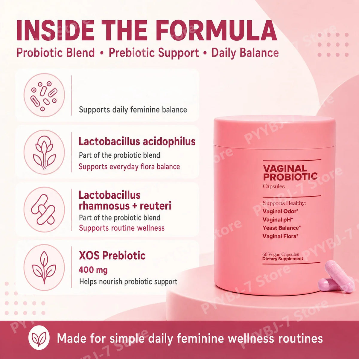 Women's Probiotic Capsules with Lactobacillus & Prebiotics for Gut and PH Balance Womens PH Support Feminine Care 60 Count
