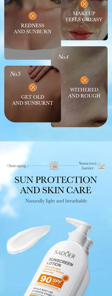 Super 220ml Aloe+Vitamin E Body And Face Sunscreen Lotion SPF 90 PA++++Whole Body Use Protect + Hydrate Moisturizing