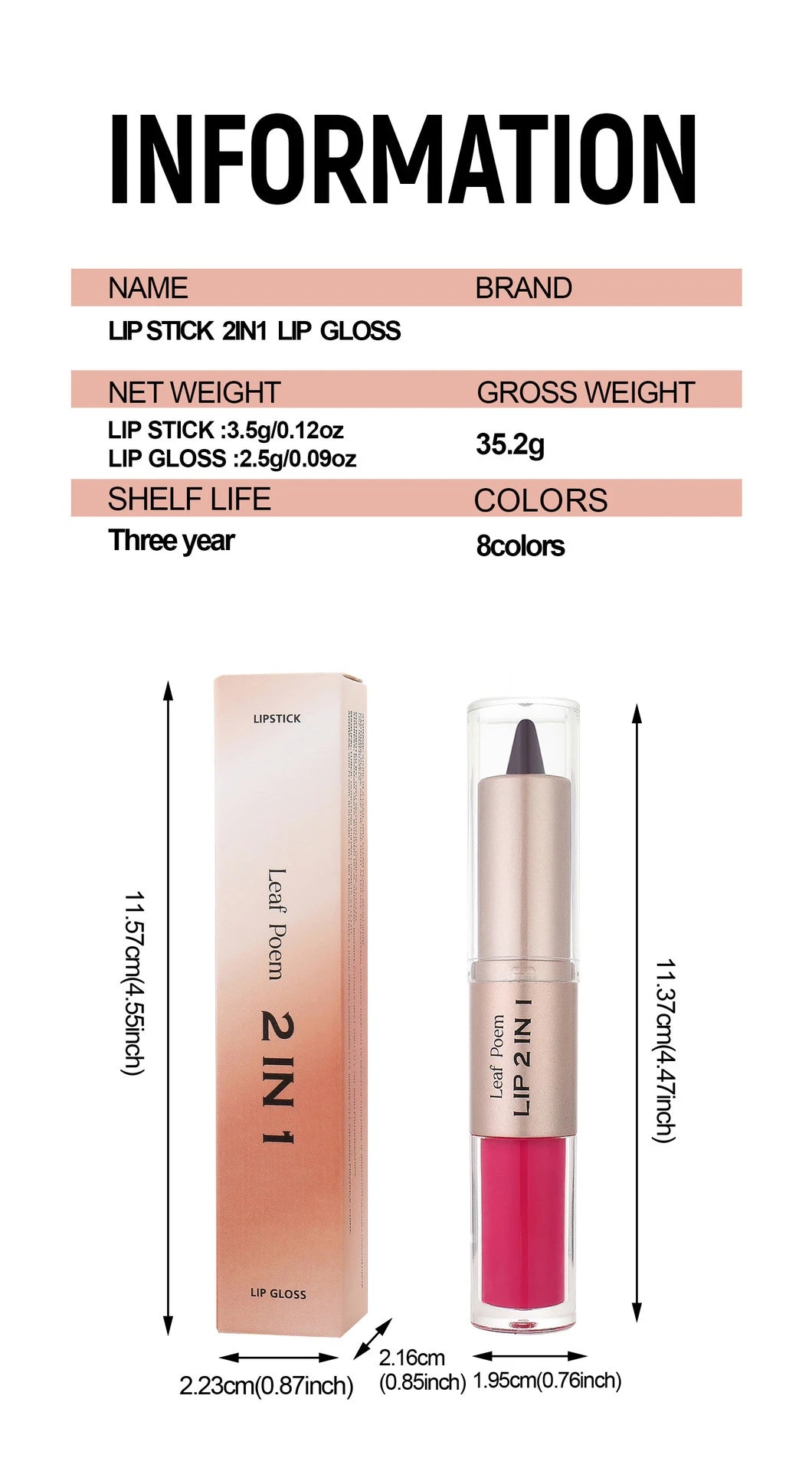 Black Brown Tapered Lip Liner Contour Pencil Double Head Mirror Plumping Lip Glaze Crystal Lip Gloss Sexy Red Lips Tint Makeup