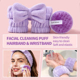 20PCS Purple Makeup&Skincare Tool Set,Mixed Makeup Sponges,Facial Cleansing Sponge,Headband&Wristbands,Flawless Base Makeup