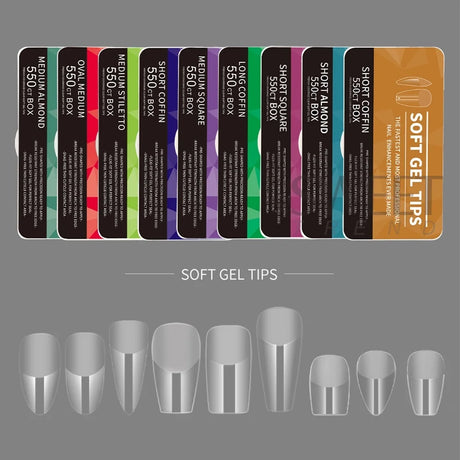550pcs Soft Gel Nail Tips Medium Short Almond Coffin Full Cover Matte Extension Tool Acrylic Press on Nail French Manicure Decor