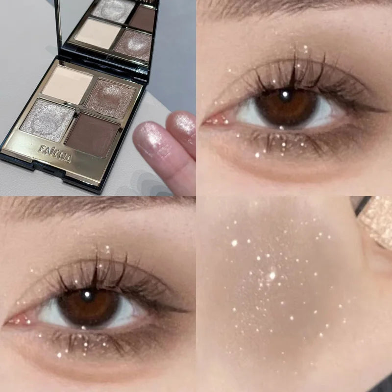 Faiccia 4-Color Mojito Eyeshadow Palette - Earth Pink Brown, Glitter Matte, Brightening, Perfect for Daily & Party Looks