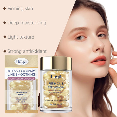 Retinol Bee Venom Facial Capsules Anti-Wrinkle Firming Smoothing Moisturizing Facial Skin Anti-Aging Night Serum for Face & Neck