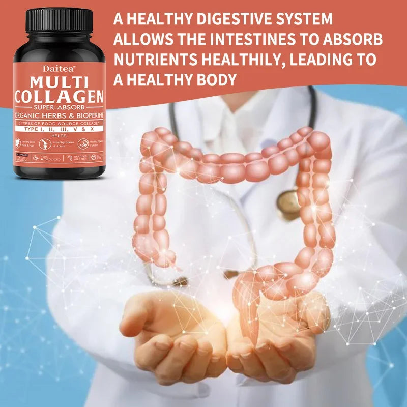 Multi Collagen for Women & Men - Type I, II, III, V, X, Hydrolyzed Collagen Peptides Supports Hair, Skin, Joint Health