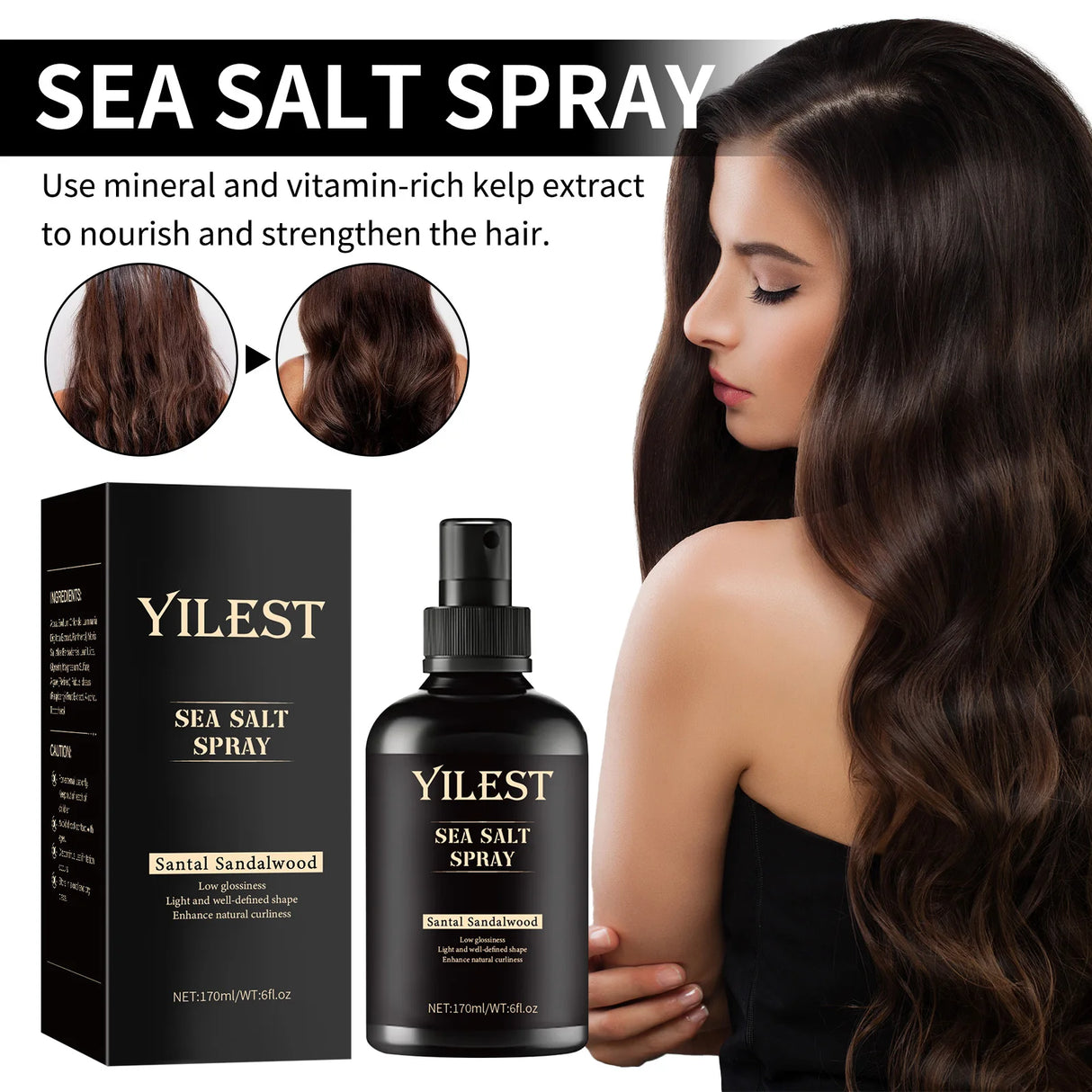 Sea Salt Hair Style Spray 170ml for Curly Hair Volume & Light Hold Salt Water Texturizing Spray for Men Women Hair Fixing Care