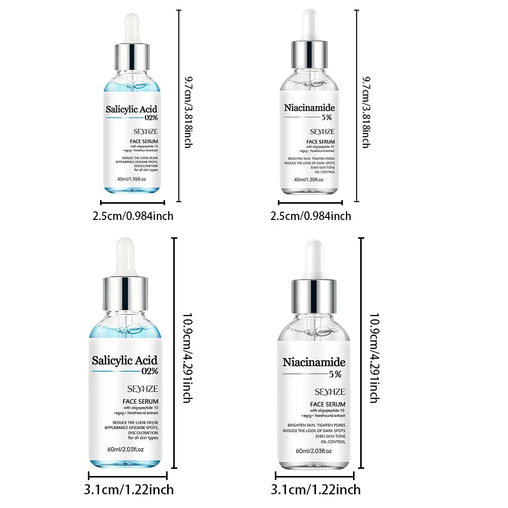 SEYHZE 2pcs Salicylic Acid Niacinamide Essence Set 5% Niacinamide Ceramides Purslane for Brightening Skin Tightening Pores Moist
