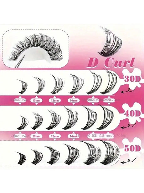 800 Cluster DIY Colored Eyelash Book Set, Including Adhesive And Sealant, Tweezers, Reusable Lightweight DD False Eyelashes