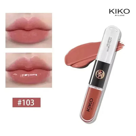 New Kiko Double Headed Lipstick Transparent Mirror Lip Gloss Non Fading Oil Sexy Rich Lip Gloss Milk Tea Bean Paste Naked Makeup