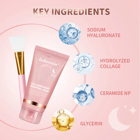 Collagen Overnight Wrapping Peel Off Facial Mask Set Korean Collagen Night Wrapping Mask Deeply Hydrates Night Care Mask Cream