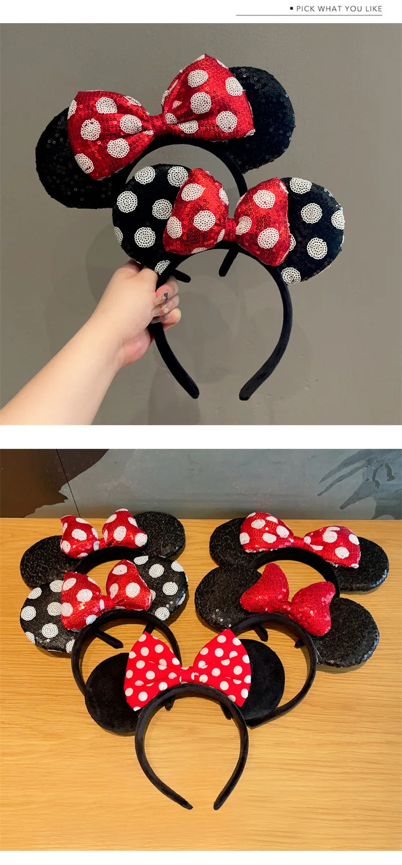 Mouse Ears Headband Girls Polka Dot Bow Sparkling Cartoon Hairdband Holiday Party Travel Hair Accessories Festival Party