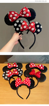 Mouse Ears Headband Girls Polka Dot Bow Sparkling Cartoon Hairdband Holiday Party Travel Hair Accessories Festival Party