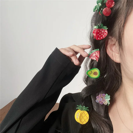 2Pcs/Lot Summer Style Women Hair Accessories New Mini Fruit Gripper Cute Strawberry Watermelon Imitation Fruit Shaped Hair Clips