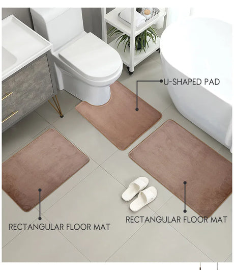 Three Piece Toilet, Bath Floor Mat, Shower Mat, Bath Absorbent Mat, Non Slip Carpet, Soft and Comfortable, Laundry Room.