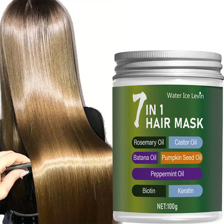7-in-1 Hair Mask with Biotin & Keratin - Plant Oils Complex for Hydration & Shine - Frizz Control & Scalp Care