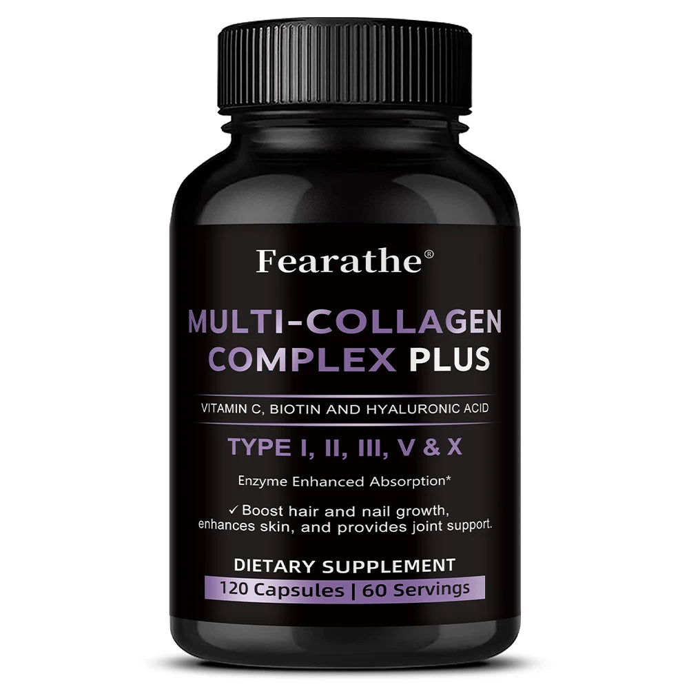 Multi Collagen Capsules, Type I/II/III/V/X Collagen, Biotin & Hyaluronic Acid, Support Skin Hair Nail Joint & Overall Wellness