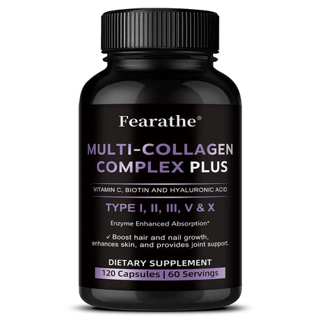 Multi Collagen Capsules, Type I/II/III/V/X Collagen, Biotin & Hyaluronic Acid, Support Skin Hair Nail Joint & Overall Wellness