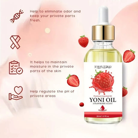 30ml Yoni Oil, Strawberry Scented, Natural & Plant-Based, PH Balance, Odor Eliminator, Feminine Care, Moisturizer