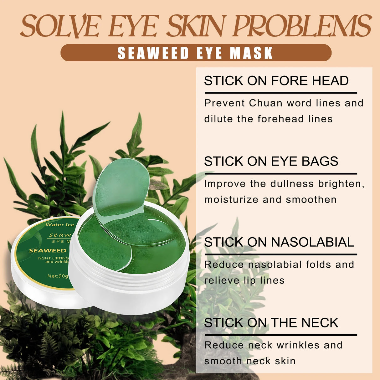 60pcs seaweed hyaluronic acid eye mask to remove dark circles collagen eye patch facial care products