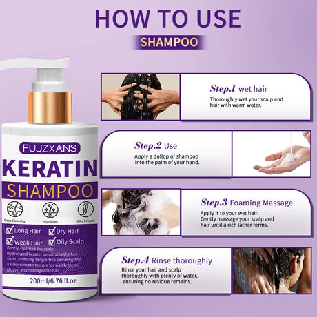 Keratin Shampoo and Conditioner Set, Professional Repairing & Smoothing Treatment for Dry Damaged Hair Anti-Frizz Hydrating Gift