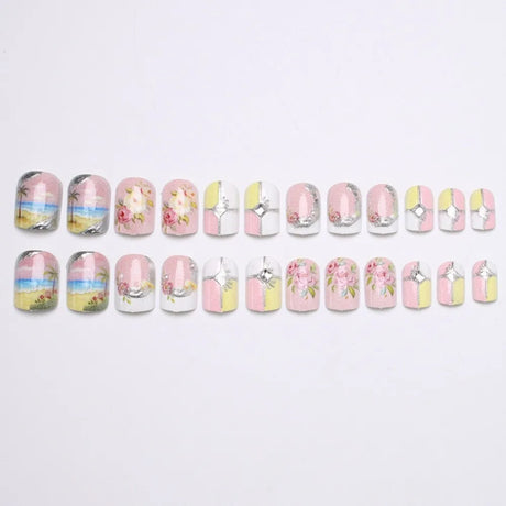 24PCS Juicy Red Cherry Hand Painted Press on Nails Vivid French Border Jelly Clear Almond Shape Fake Nails Summer Vibe